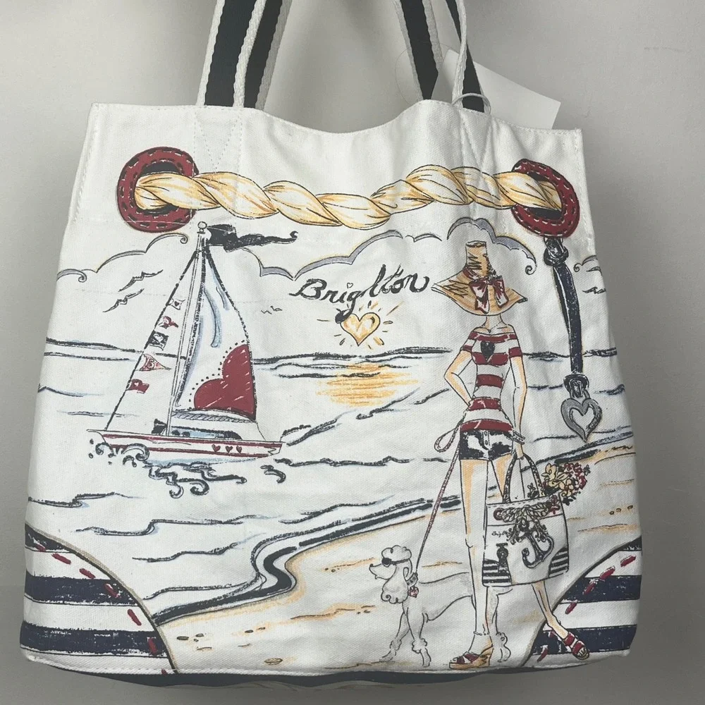 Brighton Beachy Keen Boardwalk Tote Canvas Nautical Sailboat Anchor Bag D29655